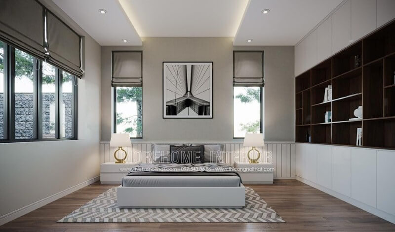 Thiết kế nội thất phòng ngủ đẹp độc đáo với đèn trang trí phòng ngủ tinh tế. Mẫu nội thất chung cư