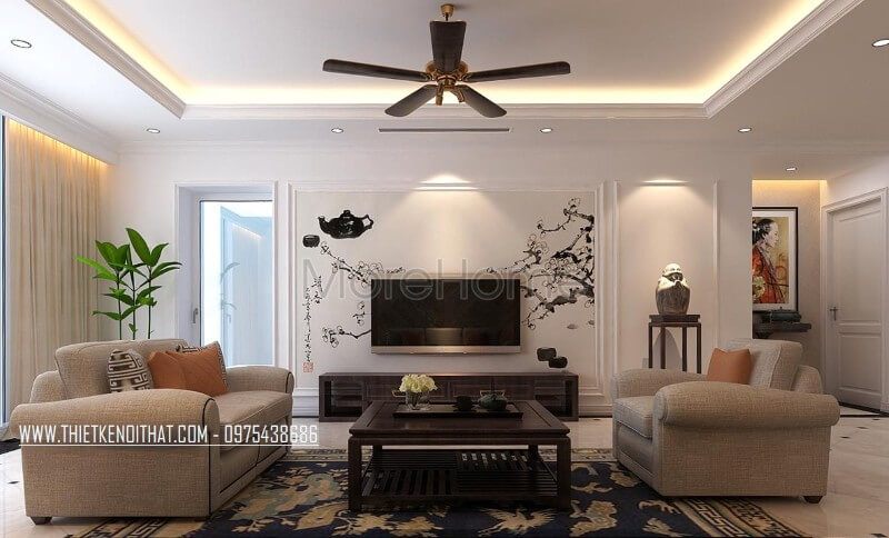Trang trí nội thất phòng khách chung cư với kệ ti vi gỗ tự nhiên cao cấp