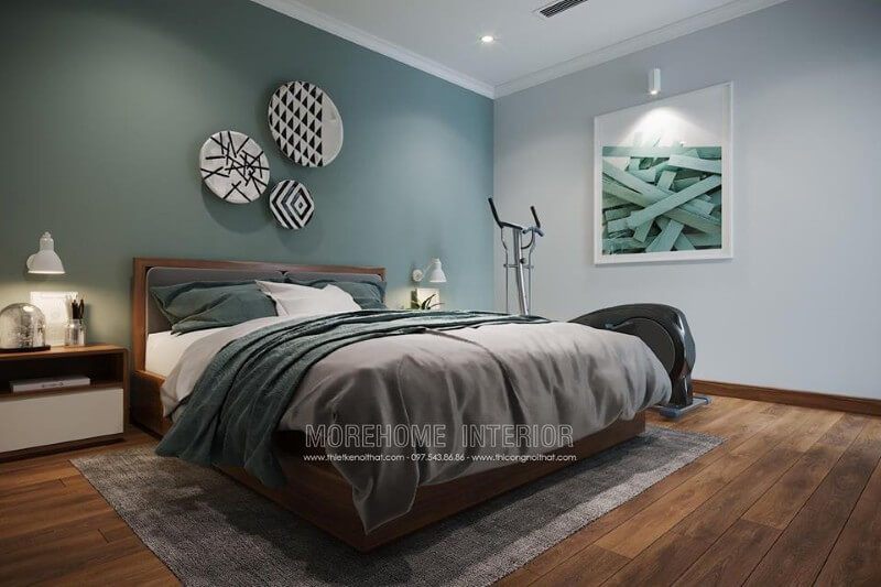 Giấy dán tường màu xanh làm tươi mới không gian phòng ngủ
