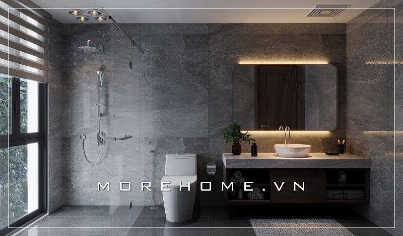 Sử dụng đá ốp phòng tắm cao cấp tông màu xám lạnh mang đến một không gian phòng tắm tuyệt vời.