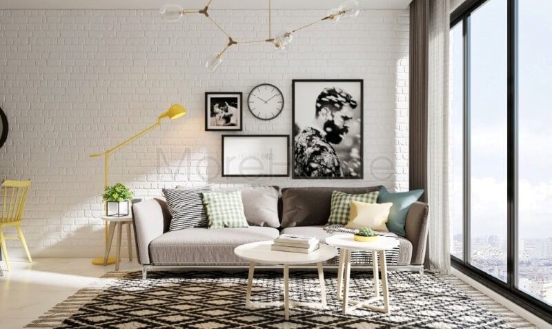 Bộ sofa văng khung gỗ tự nhiên chân sắt tĩnh điện được gia chủ lựa chọn cho không gian này, vừa mang lại sự thuận tiện cho người sử dụng, vừa tiết kiệm được tối đa khoảng diện tích cho căn hộ diện tích nhỏ