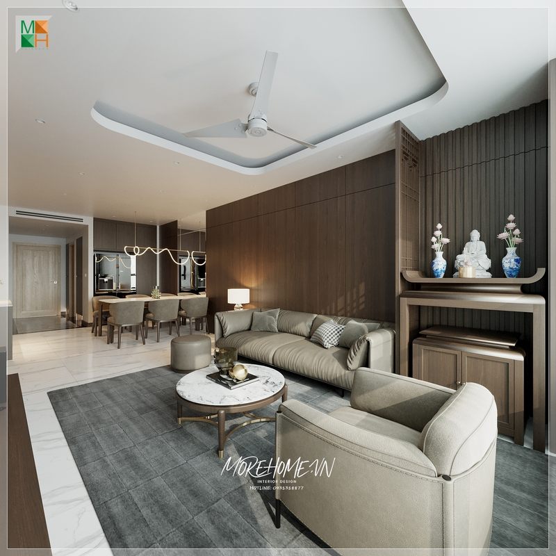 Thiết kế phòng khách căn hộ với phong cách hiện đại nội thất đơn giản những sử dụng mang lại tiện nghi